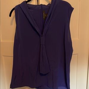 St. John 100% silk Deep Blue Sleeveless Tie Neck Blouse Size 14